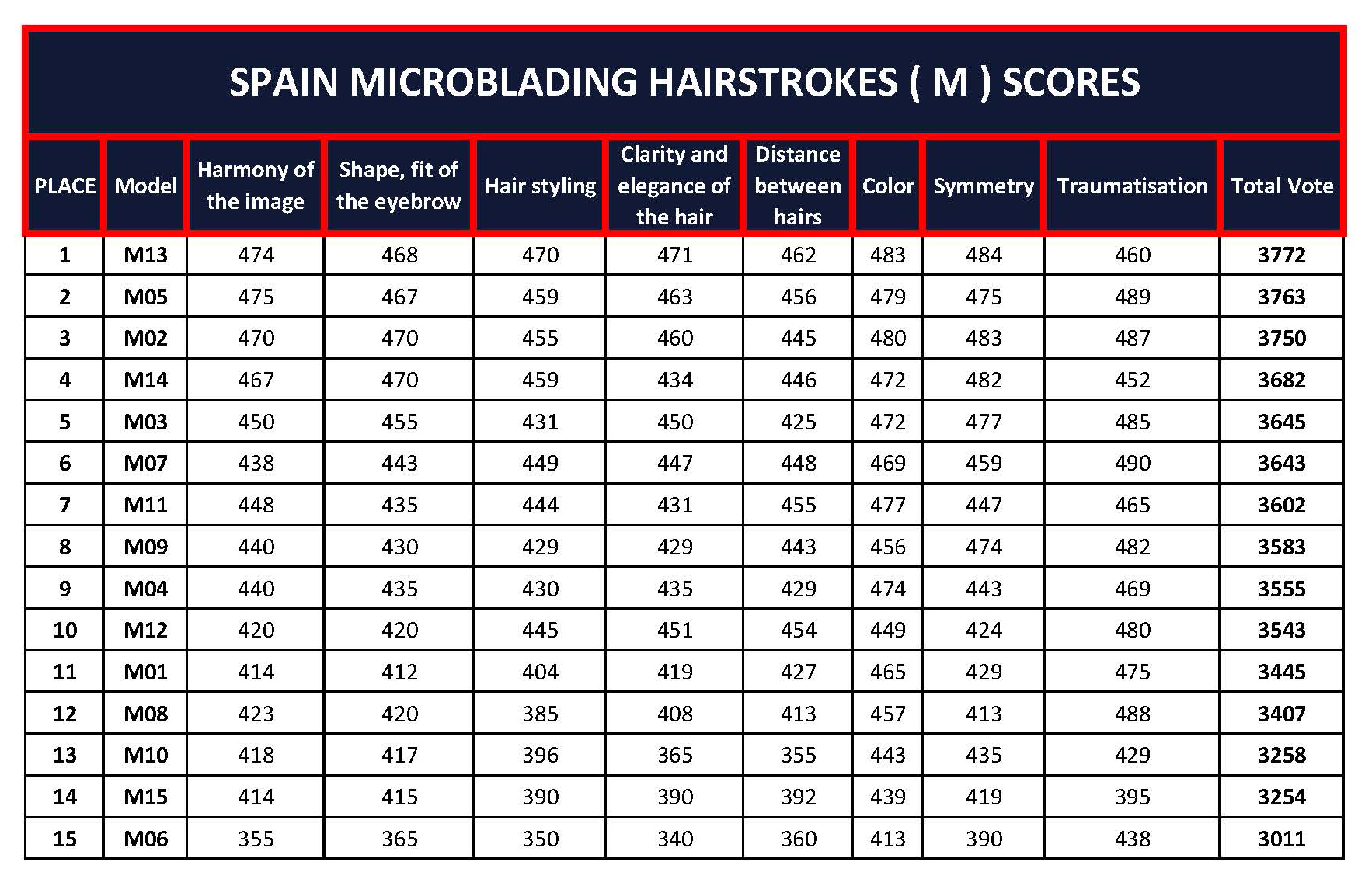 SPAIN MICROBLADING HAIRSTROKES ( M ) SCORES